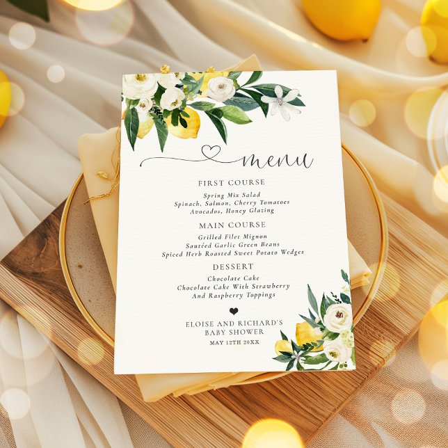 Lemon Citrus Mediterranean Botanical Baby Shower Menu (Creator Uploaded)