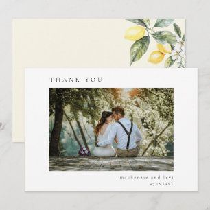 Lemon Citrus Minimal Simple Elegant Wedding Photo Thank You Card