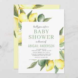 Lemon Citrus Modern Watercolor Baby Shower Invitation