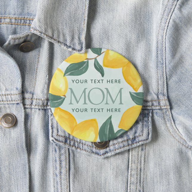 Lemon Citrus MOM Baby Shower Button Pin (In Situ)
