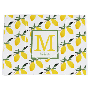 Lemon Citrus Monogram Name Large Gift Bag
