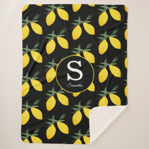 Lemon Citrus Monogram  Sherpa Blanket