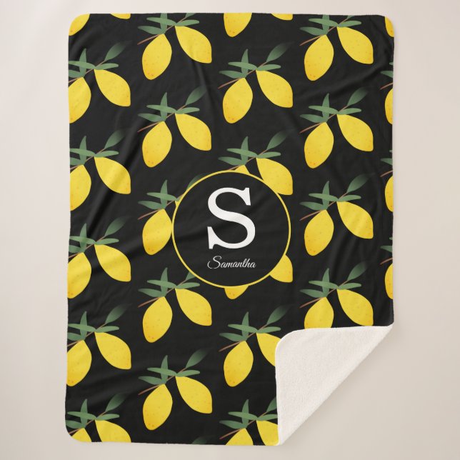 Lemon Citrus Monogram  Sherpa Blanket (Front)