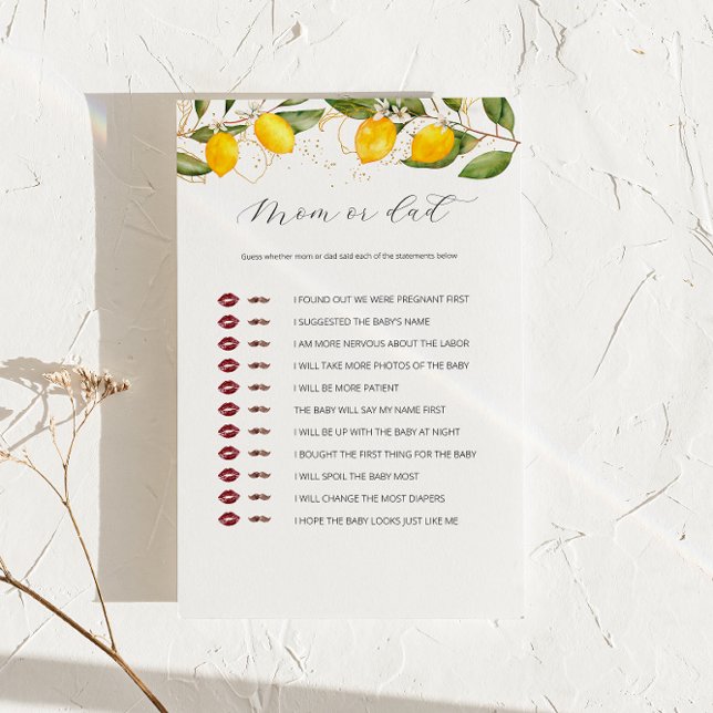 Lemon Citrus Mum Or Dad Baby Shower Game  (Creator Uploaded)