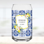 Lemon Citrus Navy Blue Italian Mediterranean Can Glass<br><div class="desc">Start your morning with a touch of Italy! This lemon citrus Can Glass features a navy blue Mediterranean tile pattern,  floral botanical accents,  and summer vibes.</div>