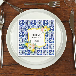 Lemon Citrus Navy Blue Italian Mediterranean Napkin
