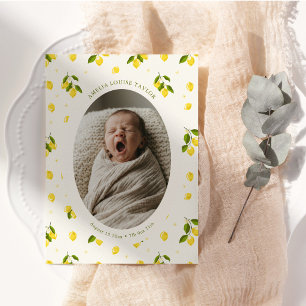 Lemon Citrus Oval Photo Newborn Baby Birth Stats Announcement