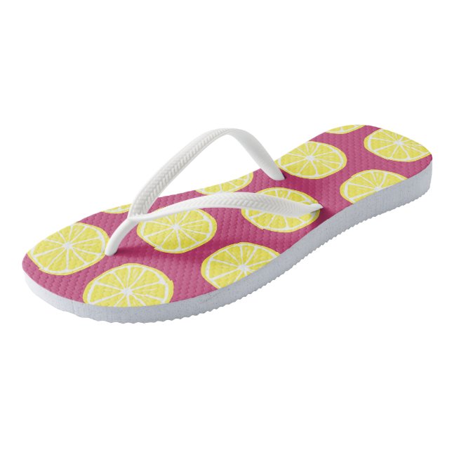 Lemon Citrus Pattern Colourful Yellow Pink Summer  Flip Flops (Angled)