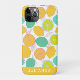 Lemon Citrus Pattern in Teal Yellow Personalised iPhone 11 Pro Case