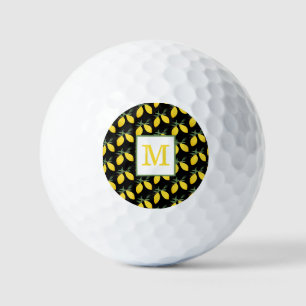 Lemon Citrus Pattern Monogram Golf Balls