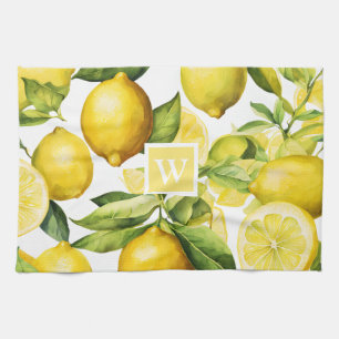 Lemon Citrus Pattern Monogram Tea Towel