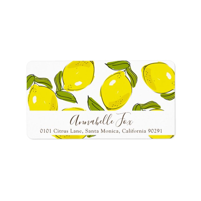 Lemon Citrus Pattern White Return Address Label (Front)