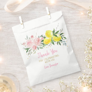 Lemon Citrus Pink Floral Bridal Shower Favour Bags