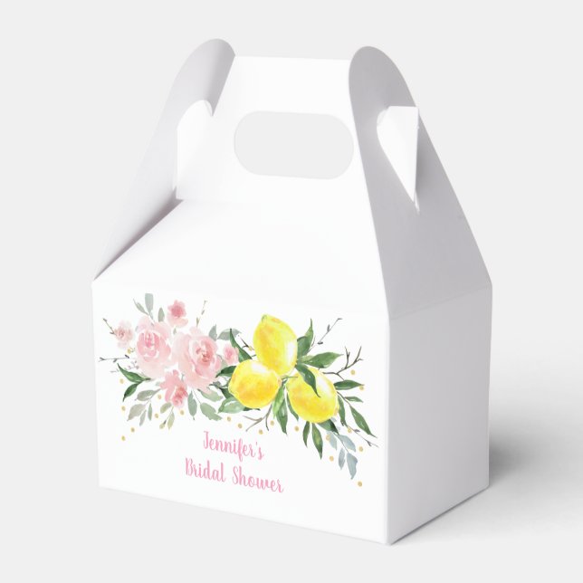 Lemon Citrus Pink Floral Bridal Shower Favour Box (Front Side)