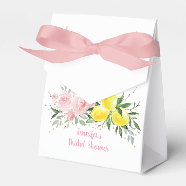 Lemon Citrus Pink Floral Bridal Shower Favour Box (Front Side)