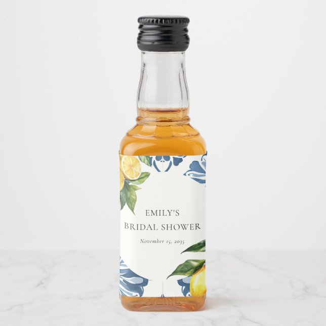 Lemon Citrus Positano Italian Bridal Shower Liquor Bottle Label (Front)