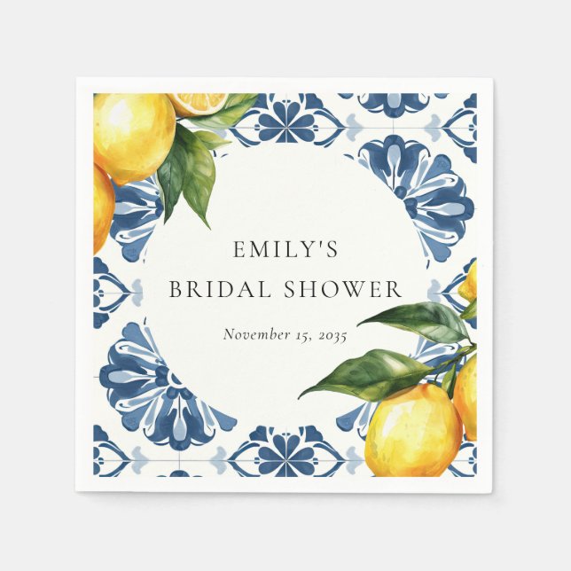 Lemon Citrus Positano Italian Bridal Shower Napkin (Front)