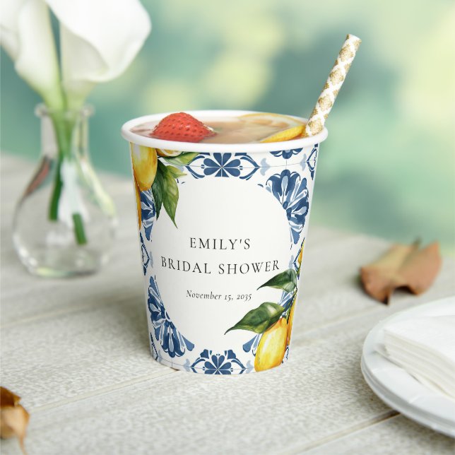 Lemon Citrus Positano Italian Bridal Shower Paper Cups (Insitu)