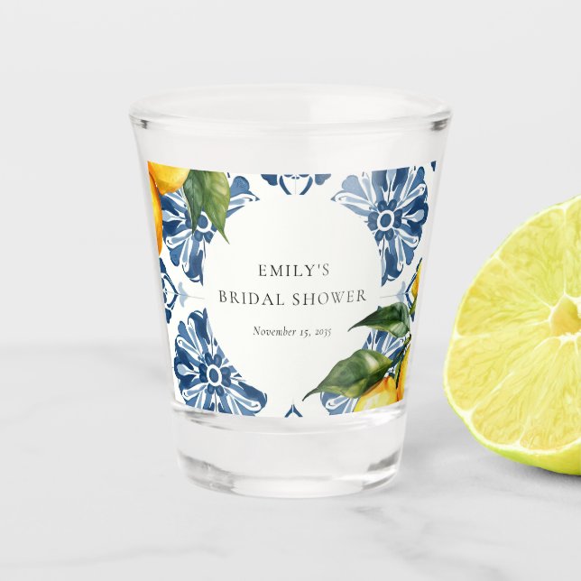 Lemon Citrus Positano Italian Bridal Shower Shot Glass (Front)