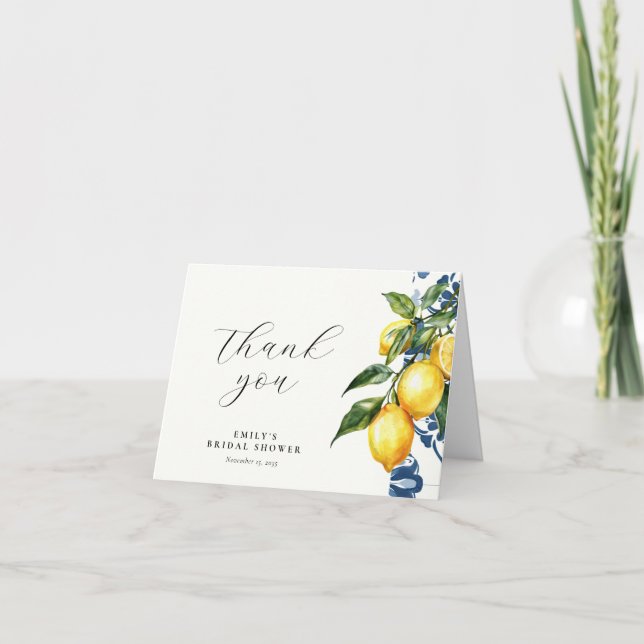 Lemon Citrus Positano Italian Bridal Shower Thank You Card (Front)