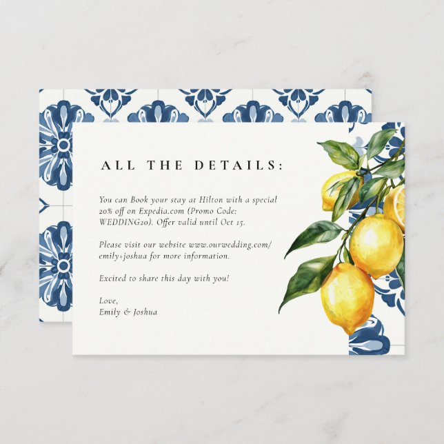 Lemon Citrus Positano Italian Wedding Enclosure Card (Front/Back)