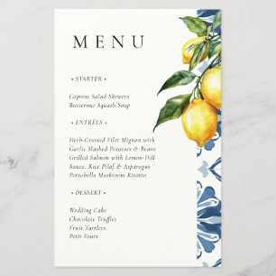 Lemon Citrus Positano Italian Wedding Menu