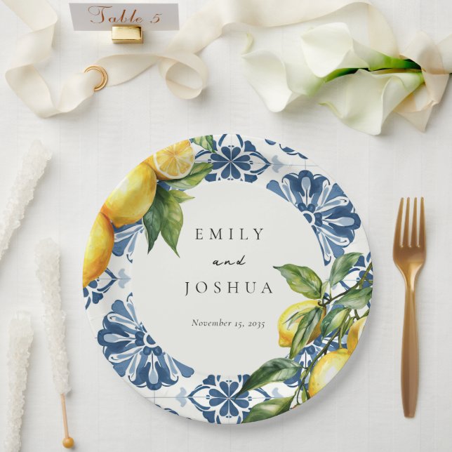 Lemon Citrus Positano Italian Wedding Paper Plate (Wedding)