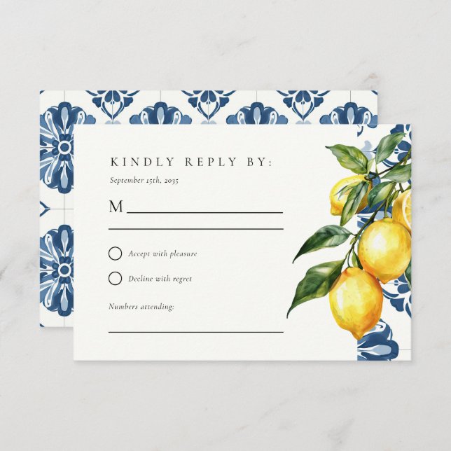 Lemon Citrus Positano Italian Wedding RSVP (Front/Back)
