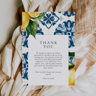 Lemon Citrus Positano Italian Wedding Thank You Card