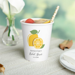 Lemon Citrus Script Hand-Lettered Bridal Shower Paper Cups