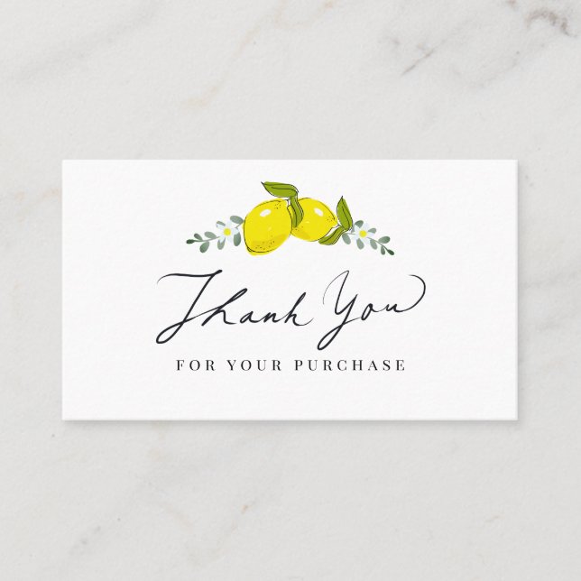 Lemon Citrus Script Thank You Business Card (Front)