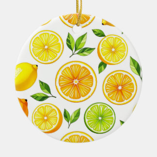 Lemon Citrus Slice Pattern Ceramic Tree Decoration