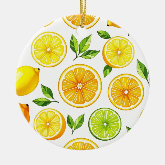 Lemon Citrus Slice Pattern Ceramic Tree Decoration (Front)