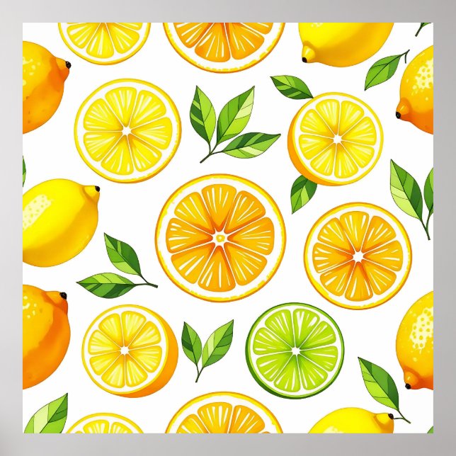 Lemon Citrus Slice Pattern Poster (Front)