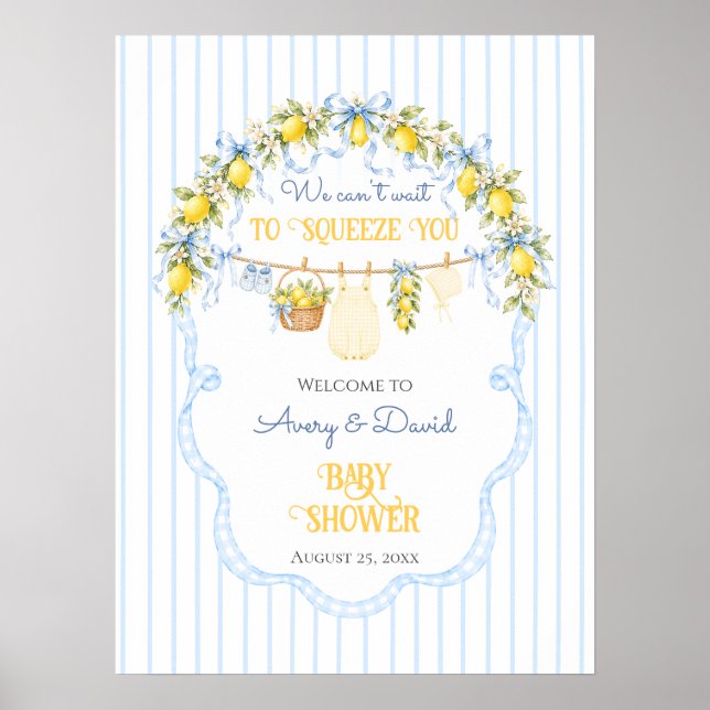 Lemon Citrus Squeeze Baby Shower Boy Clothes Bow Poster (Front)