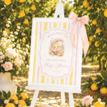 Lemon Citrus Stripes Girl Baby Shower Welcome