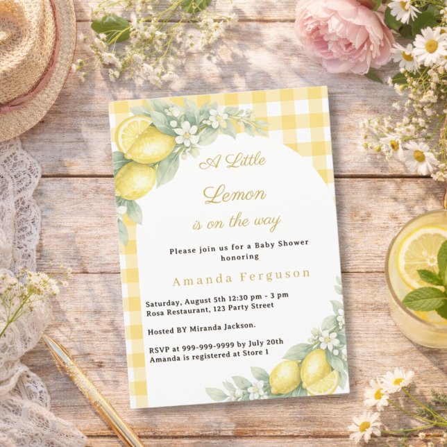Lemon citrus summer gingham Baby Shower Invitation (Creator Uploaded)