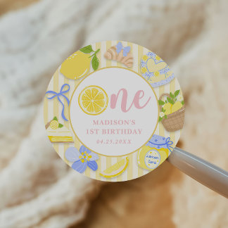 Lemon Citrus Summer Lemonade 1st Birthday Party  Classic Round Sticker
