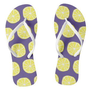 Lemon Citrus Summer Tropical Fruit Yellow Purple Flip Flops