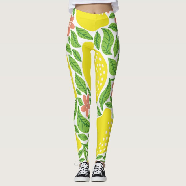 Lemon Citrus Summer Vintage Pattern Leggings (Front)