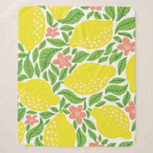 Lemon Citrus Summer Vintage Pattern Sherpa Blanket