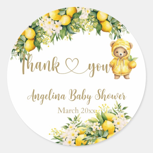 Lemon Citrus Summer welcome Baby Shower  Classic Round Sticker (Front)