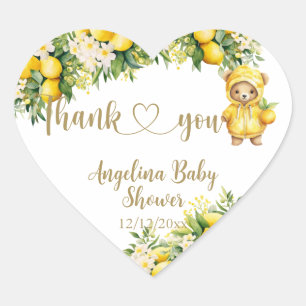 Lemon Citrus Summer welcome Baby Shower  Heart Sticker