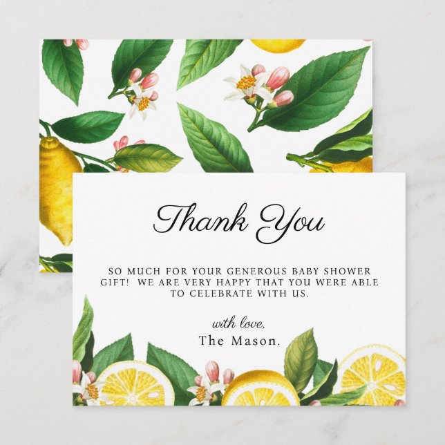Lemon Citrus Thank You Summer Baby Shower Card (Front/Back)