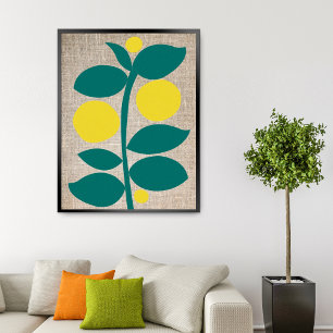 Lemon Citrus Tree Branch Yellow Green Abstract  Poster