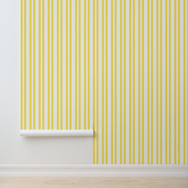 Lemon Citrus Vertical Stripe Wallpaper (Application)