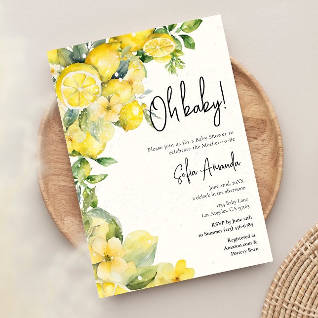 Lemon Citrus Watercolor Baby Shower Invitation (Creator Uploaded)