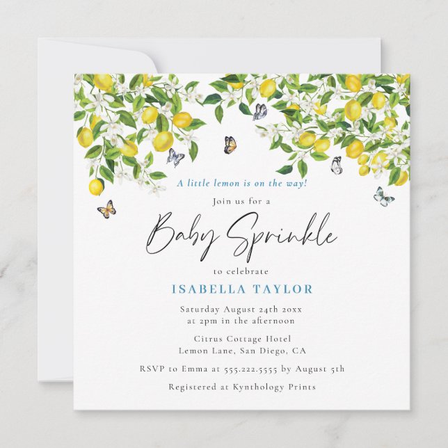 Lemon Citrus Watercolor Baby Sprinkle Invitation (Front)