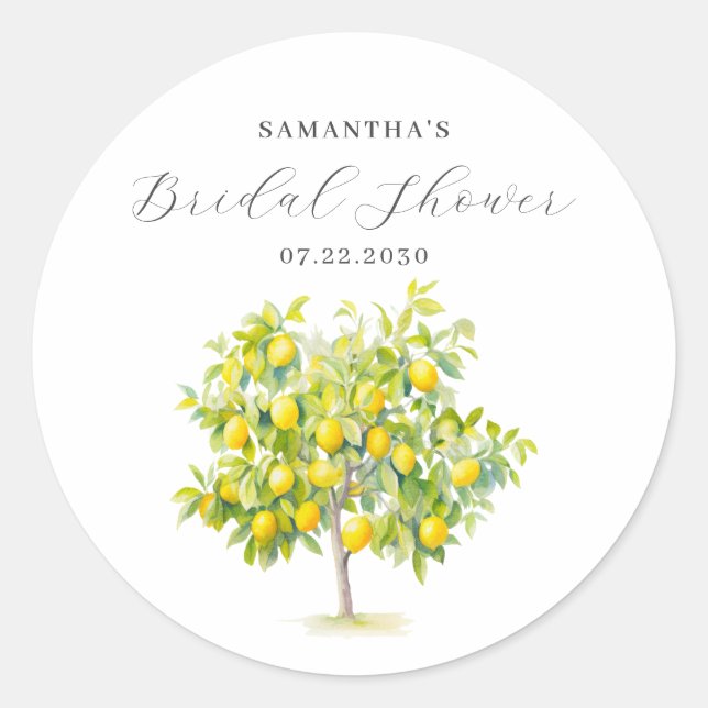Lemon Citrus Watercolor Bridal Shower  Classic Round Sticker (Front)