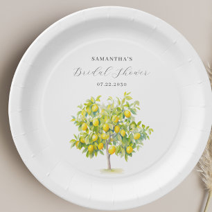 Lemon Citrus Watercolor Bridal Shower Paper Plate
